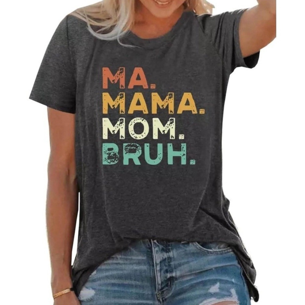 Ma Mama Mom Bruh T-Shirt Funny Boy Mom Graphic Tee Vintage Wash Charcoal Medium